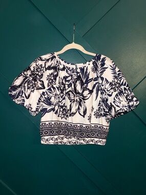 Alex Marie Cropped Linen Blend Batik Woven Bondi Blouse Resort Wear Size M